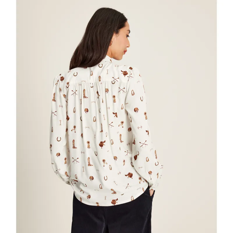 Joules Ladies Everly Tie Neck Blouse - Equestrian Print-2